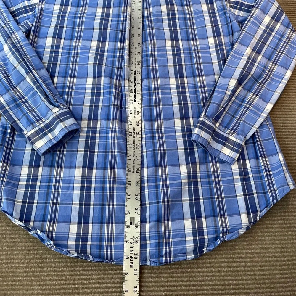 Polo Ralph Lauren Mens Blue White Plaid Classic Fit Cotton Button Down Shirt L